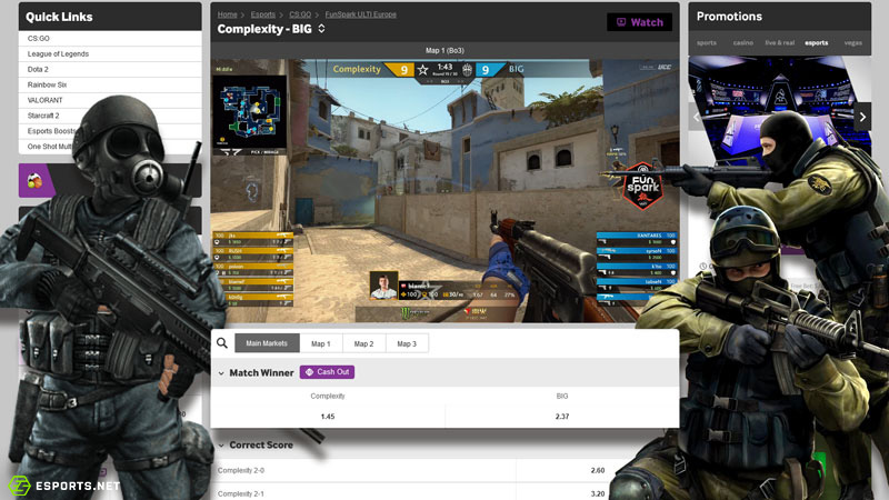 Các loại kèo cá cược CS:GO BJ88 chi tiết